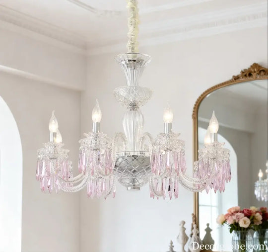 Romantic Crysatl Candle Chandelier Luxury Glass Pink Decora E14 Pendant Lights D68cm H52cm Art Decor Led Lamparas