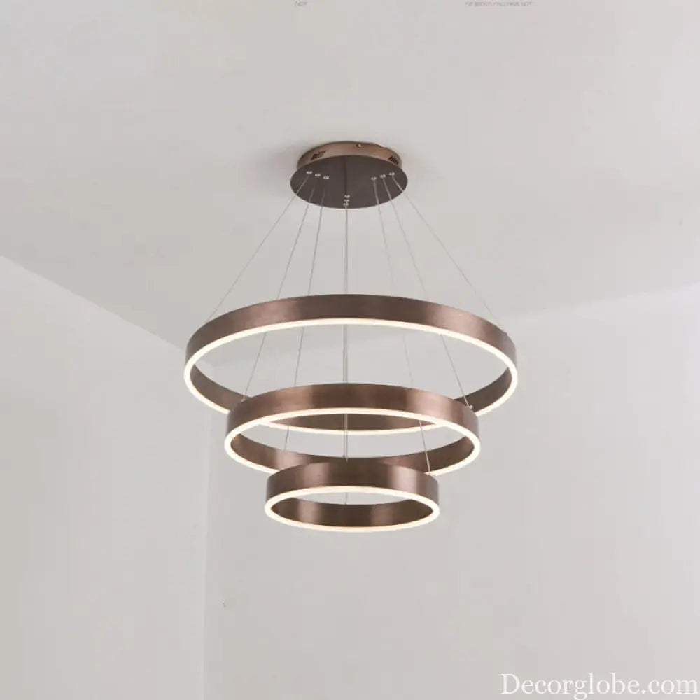 Minimalist Metal LED Chandelier: Circular Living Room Pendant Light (3 Heads) in Coffee/Gold