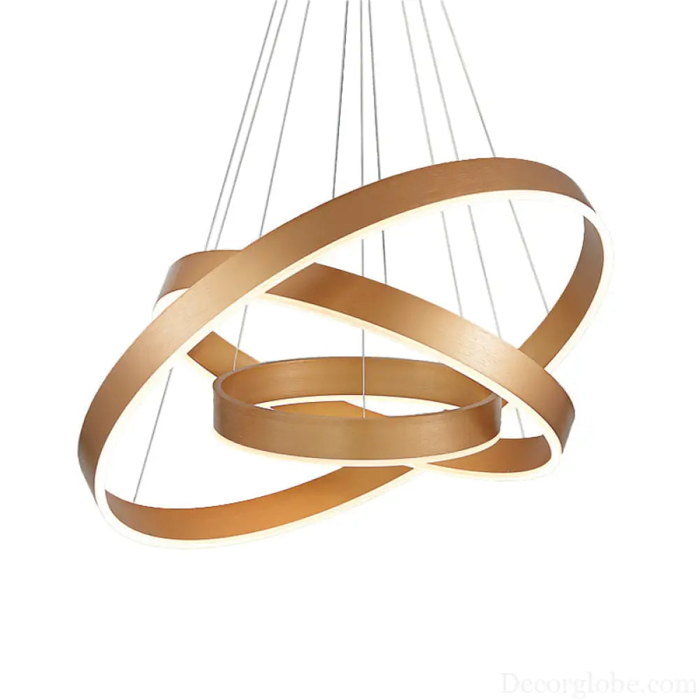 Minimalist Metal LED Chandelier: Circular Living Room Pendant Light (3 Heads) in Coffee/Gold