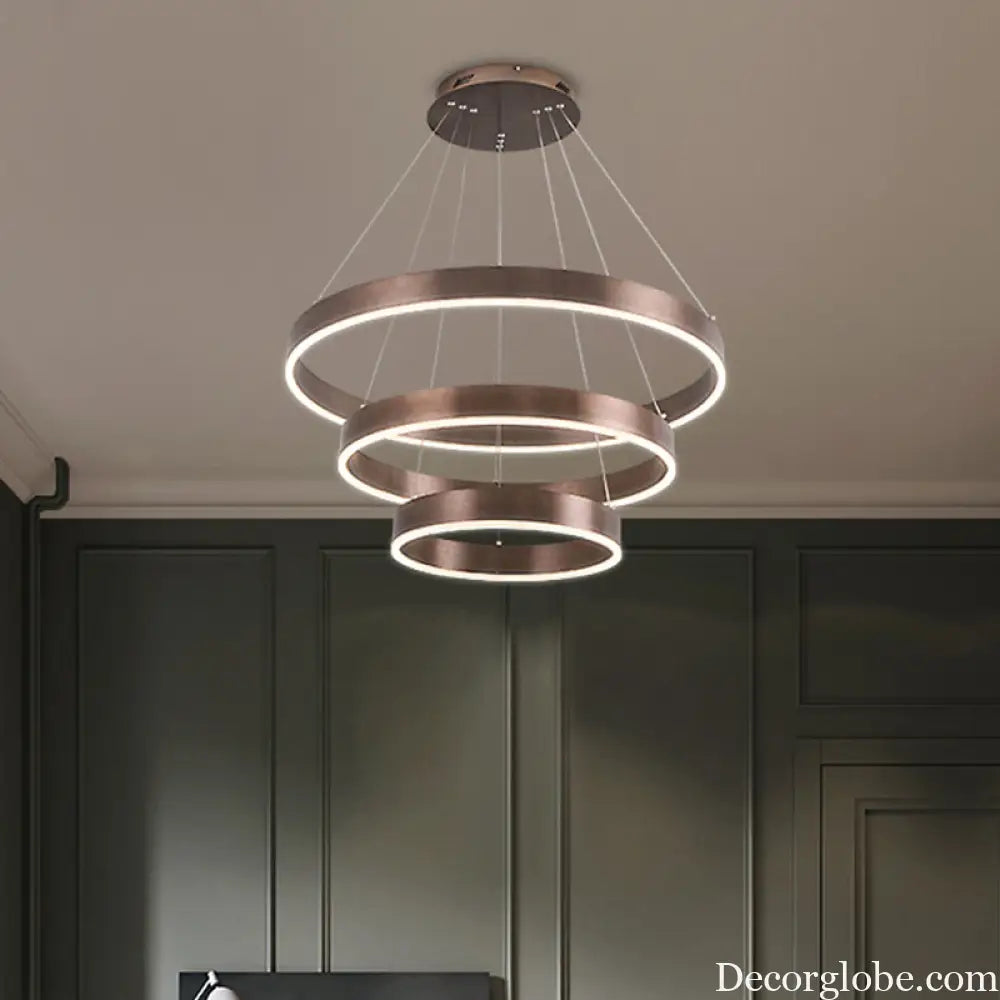 Minimalist Metal LED Chandelier: Circular Living Room Pendant Light (3 Heads) in Coffee/Gold