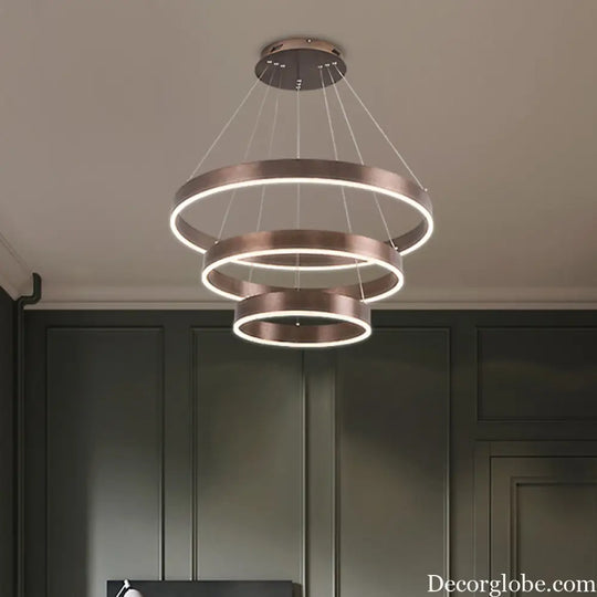 Minimalist Metal LED Chandelier: Circular Living Room Pendant Light (3 Heads) in Coffee/Gold