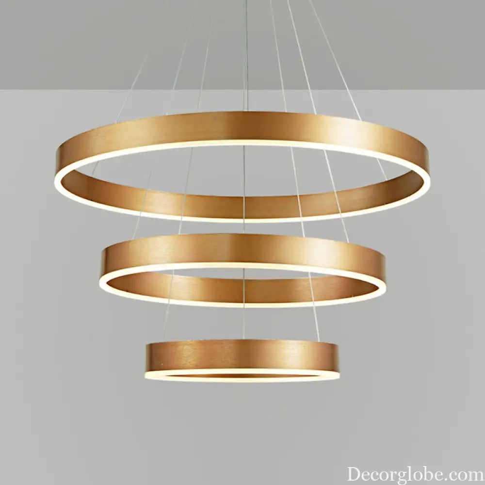 Minimalist Metal LED Chandelier: Circular Living Room Pendant Light (3 Heads) in Coffee/Gold