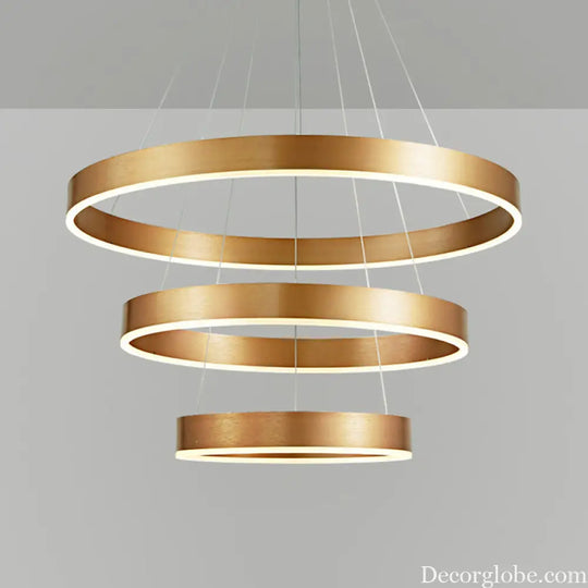 Minimalist Metal LED Chandelier: Circular Living Room Pendant Light (3 Heads) in Coffee/Gold