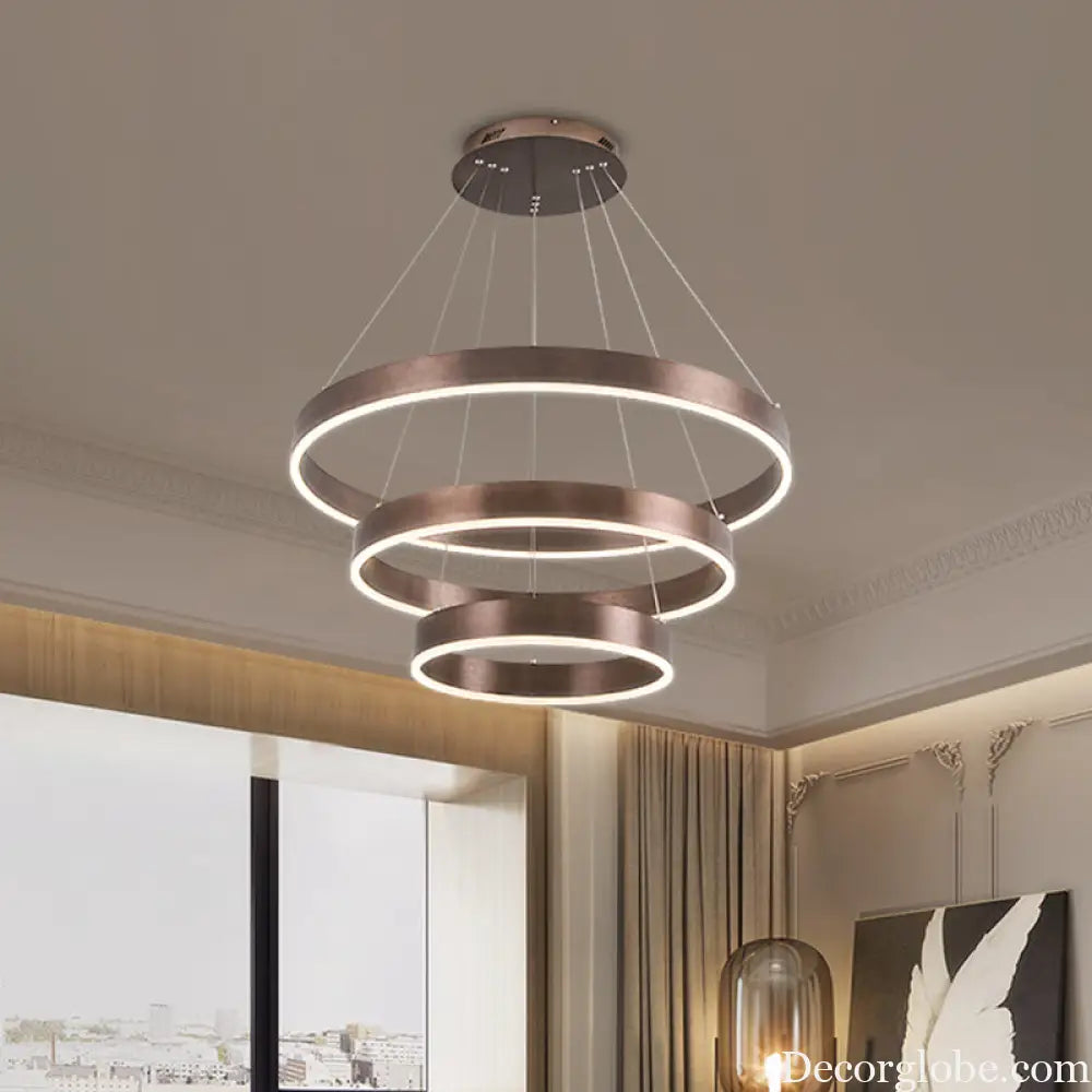 Minimalist Metal LED Chandelier: Circular Living Room Pendant Light (3 Heads) in Coffee/Gold