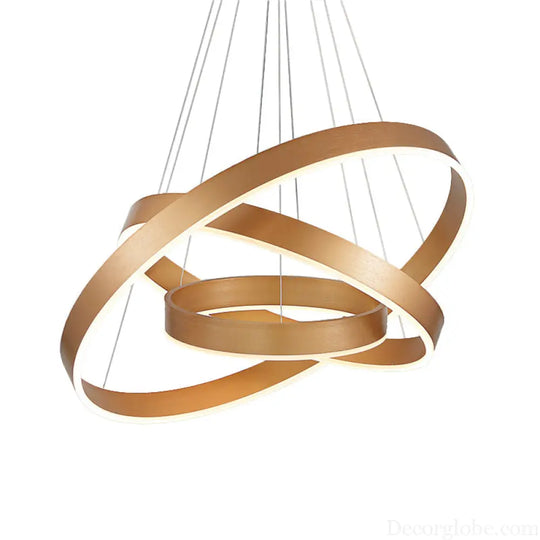 Minimalist Metal LED Chandelier: Circular Living Room Pendant Light (3 Heads) in Coffee/Gold