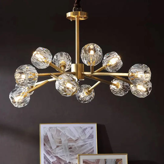 Modern Beveled Crystal Ball Chandelier - 6/15/18-Bulb Brass Living Room Lighting Fixture 12 / Brass