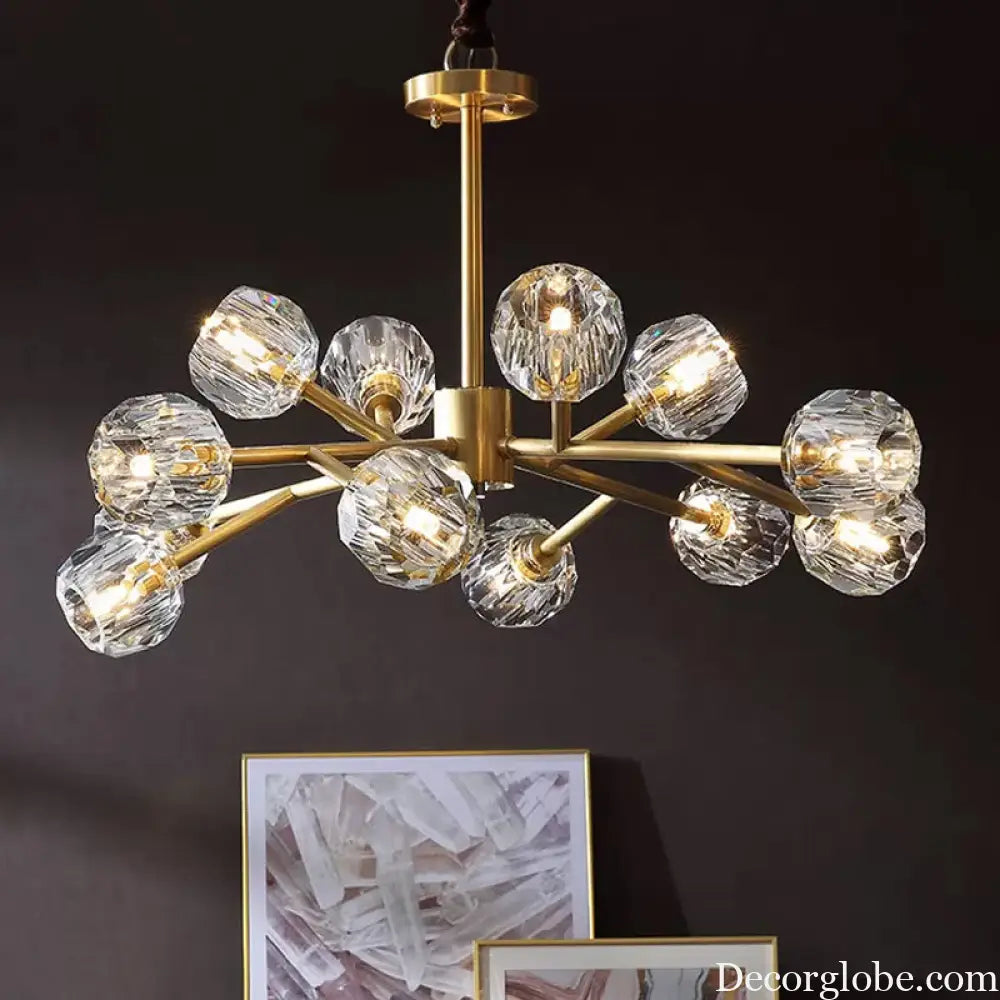 Modern Beveled Crystal Ball Chandelier - 6/15/18-Bulb Brass Living Room Lighting Fixture