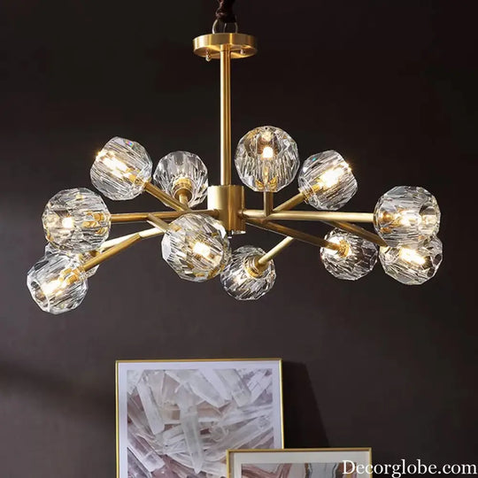 Modern Beveled Crystal Ball Chandelier - 6/15/18-Bulb Brass Living Room Lighting Fixture