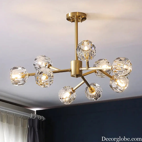 Modern Beveled Crystal Ball Chandelier - 6/15/18-Bulb Brass Living Room Lighting Fixture