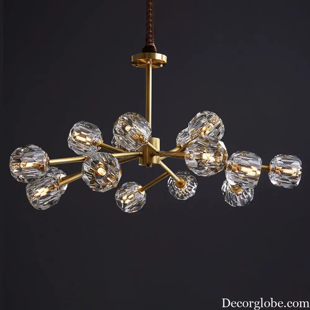 Modern Beveled Crystal Ball Chandelier - 6/15/18-Bulb Brass Living Room Lighting Fixture