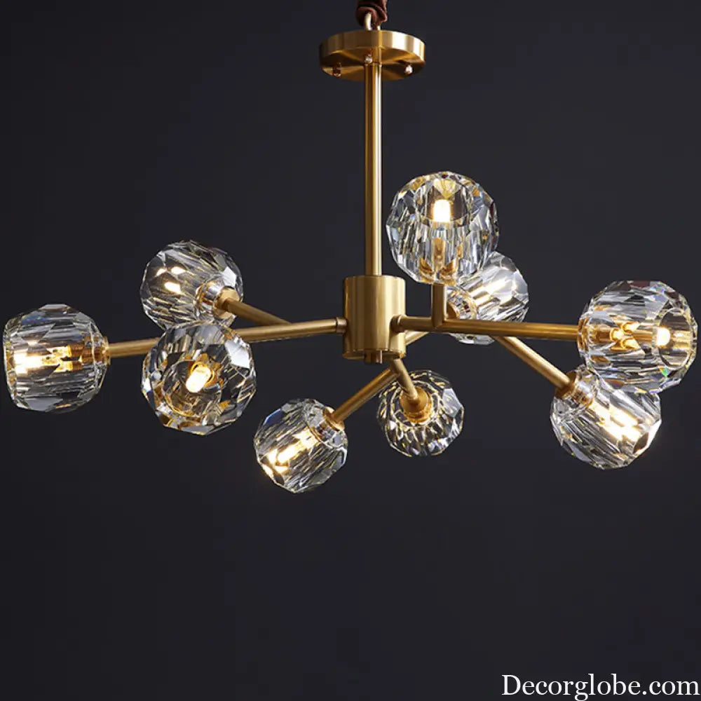 Modern Beveled Crystal Ball Chandelier - 6/15/18-Bulb Brass Living Room Lighting Fixture