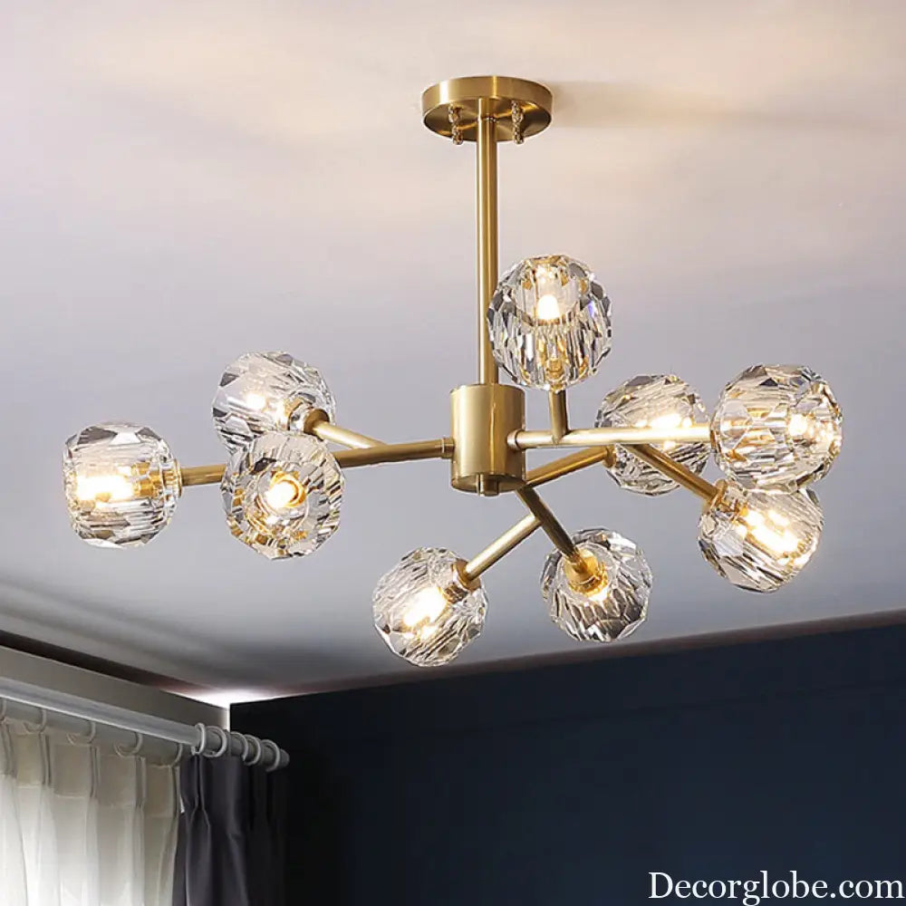 Modern Beveled Crystal Ball Chandelier - 6/15/18-Bulb Brass Living Room Lighting Fixture