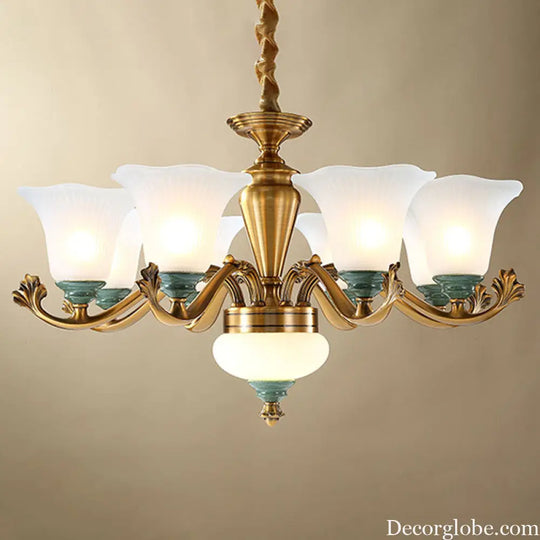 Sleek Opal Glass Pendant Chandelier with Brass Suspension - Perfect for Dining Rooms