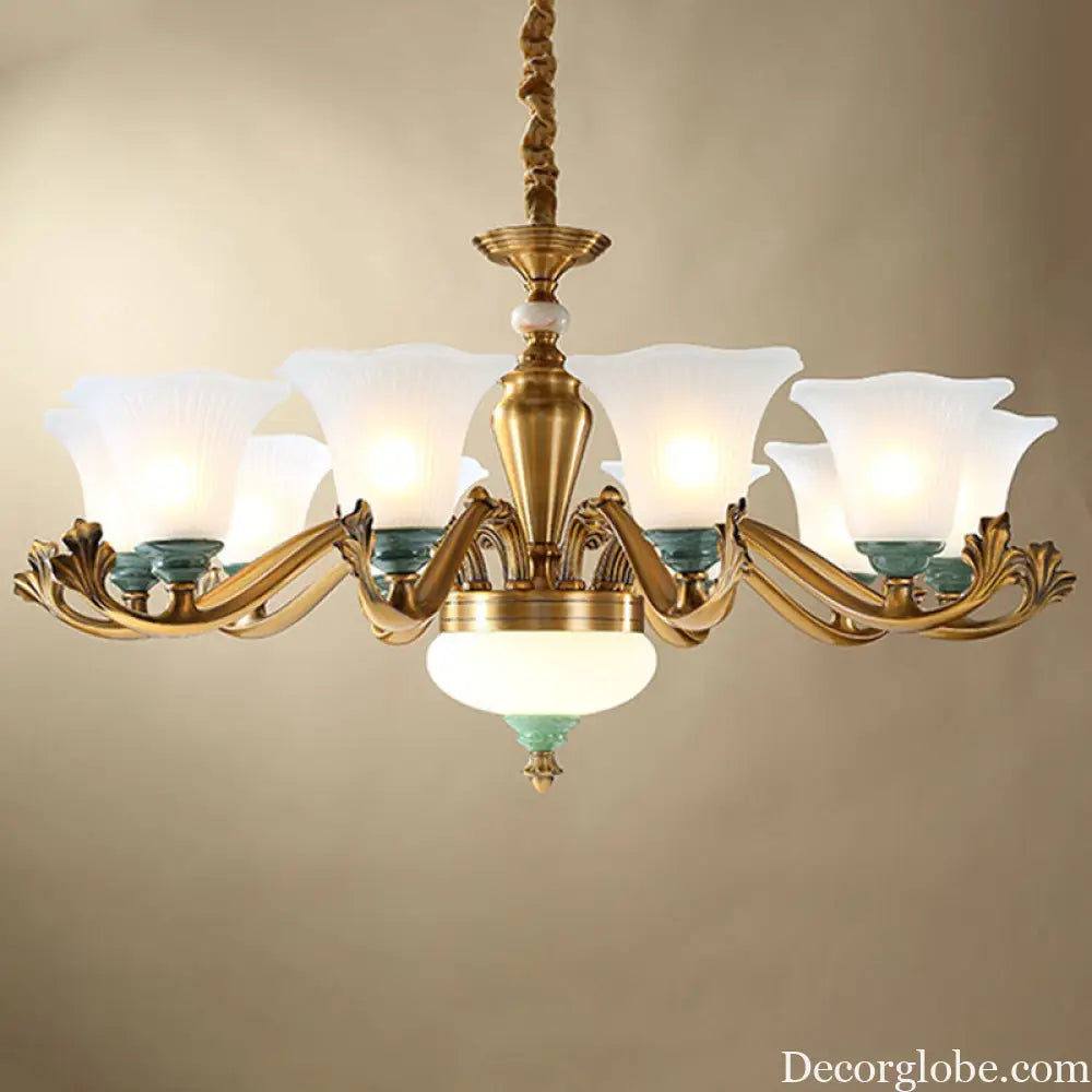 Sleek Opal Glass Pendant Chandelier with Brass Suspension - Perfect for Dining Rooms