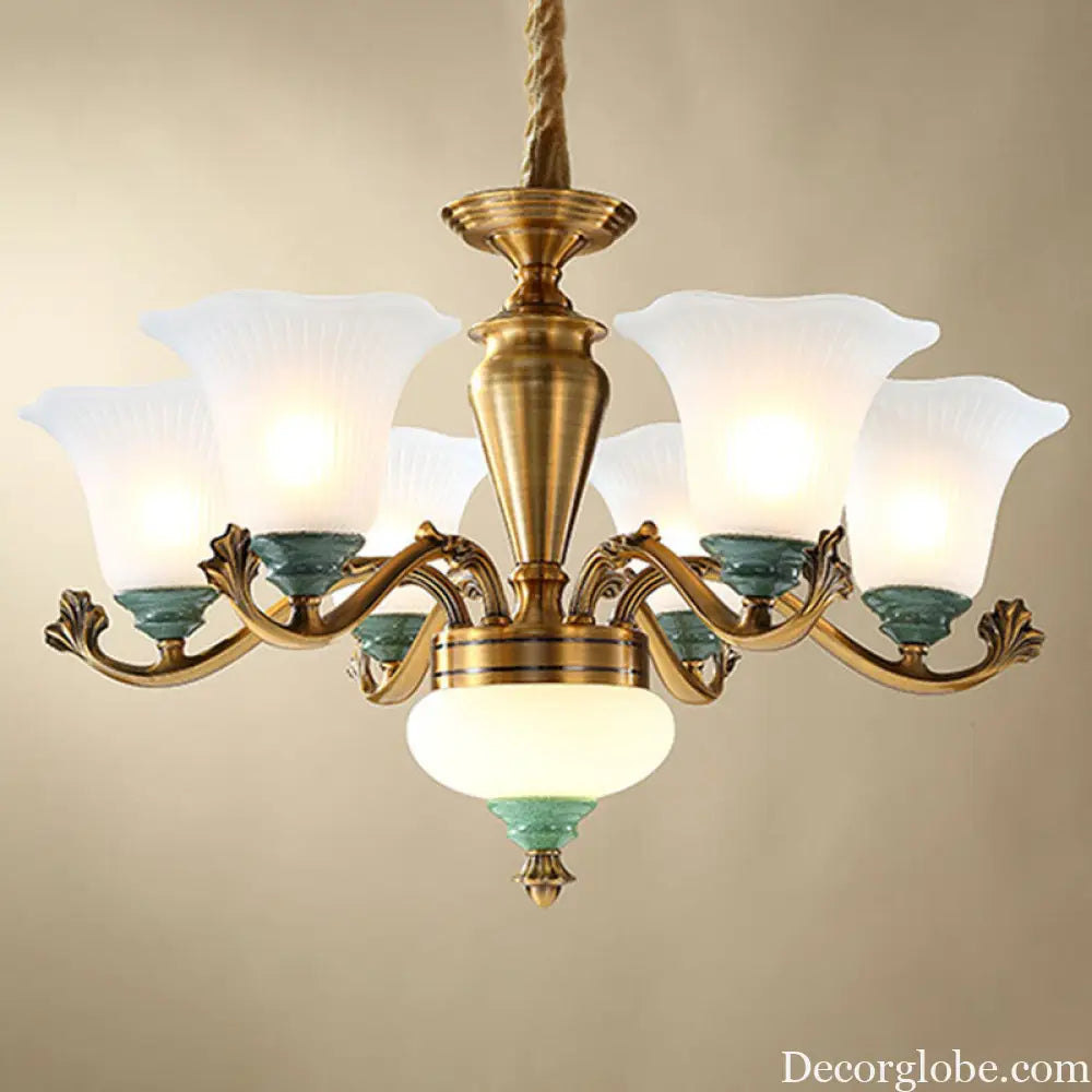 Sleek Opal Glass Pendant Chandelier with Brass Suspension - Perfect for Dining Rooms