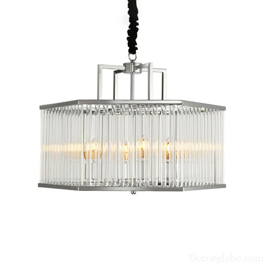 Hexagon Chrome Pendant Chandelier with Crystal - Modern Metal Hanging Lamp for Living Room Chrome