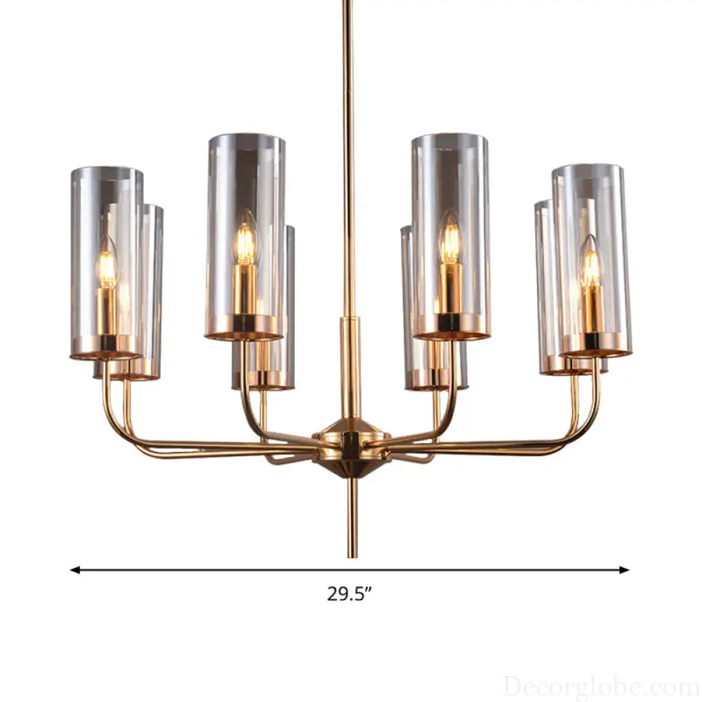 Cognac Glass Cylinder Chandelier: Modern 8 Bulb Pendant Ceiling Light for Dining Room Cognac