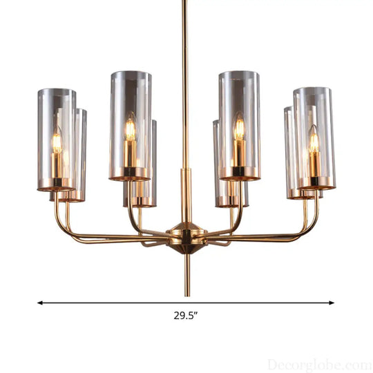 Cognac Glass Cylinder Chandelier: Modern 8 Bulb Pendant Ceiling Light for Dining Room Cognac