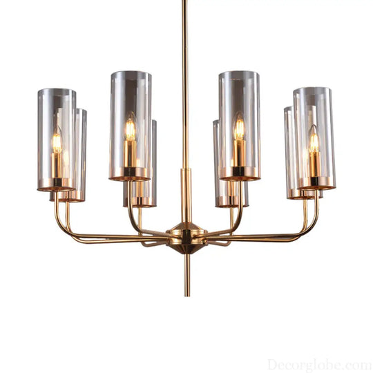 Cognac Glass Cylinder Chandelier: Modern 8 Bulb Pendant Ceiling Light for Dining Room Cognac