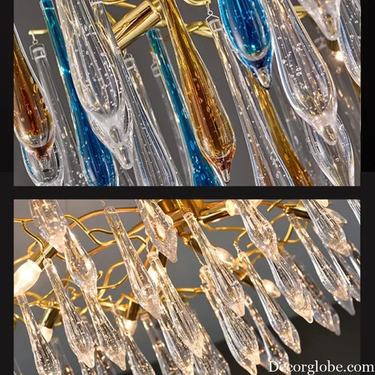 Modern Crystal Chandeliers - Luxury Living and Dining Room Lighting with Bar Design, Featuring Branch Pendant Lights and Crystal Water Drop Accents - DecorGlobe