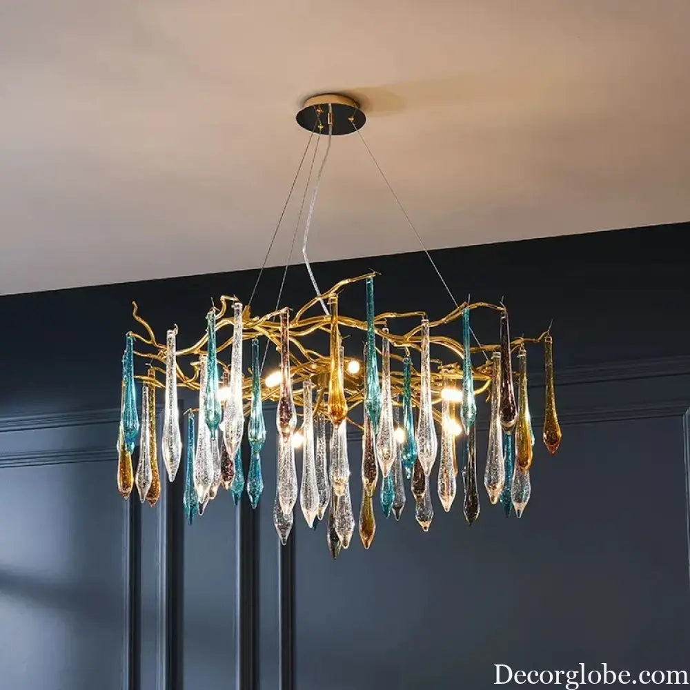 Modern Crystal Chandeliers - Luxury Living and Dining Room Lighting with Bar Design, Featuring Branch Pendant Lights and Crystal Water Drop Accents - DecorGlobe
