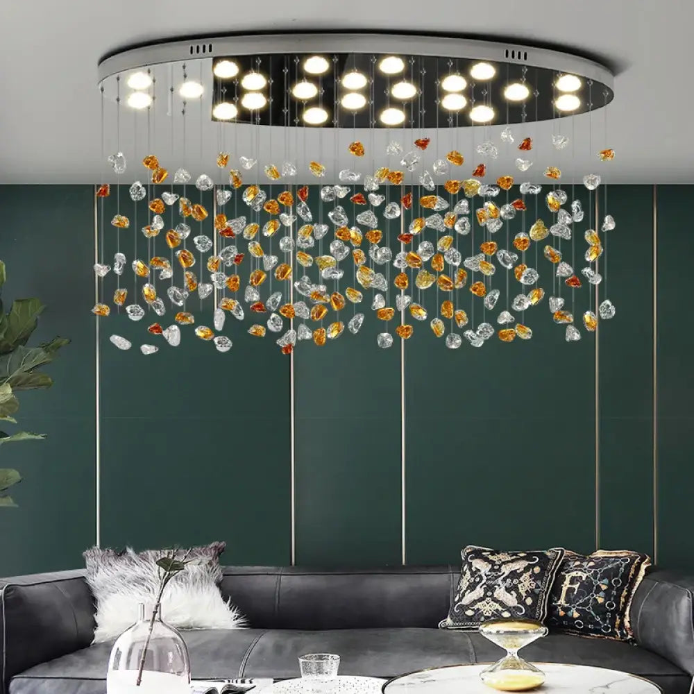 Modern Crystal Stone Chandelier - LED Home Decor Lighting Fixture with Creative Design, Colorful Oval Lustre for Dining Rooms - DecorGlobe