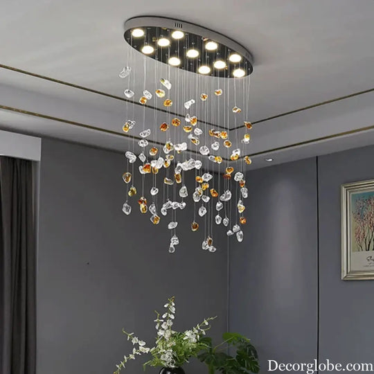 Modern Crystal Stone Chandelier - LED Home Decor Lighting Fixture with Creative Design, Colorful Oval Lustre for Dining Rooms - DecorGlobe