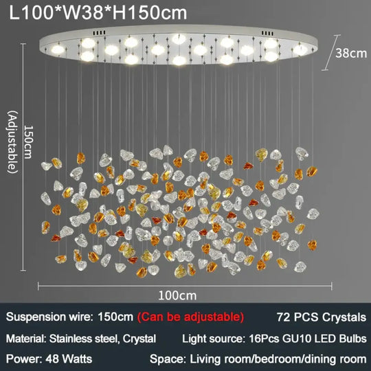 Modern Crystal Stone Chandelier - LED Home Decor Lighting Fixture with Creative Design, Colorful Oval Lustre for Dining Rooms - DecorGlobe