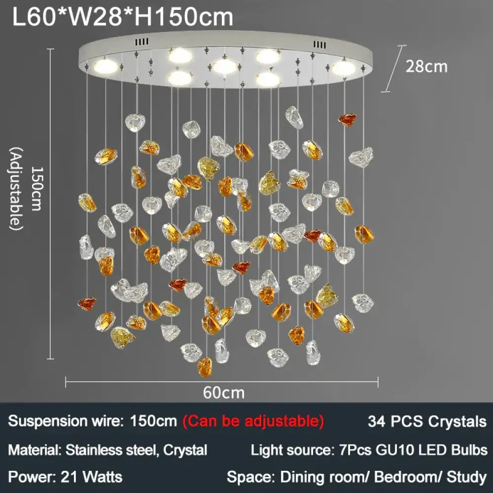 Modern Crystal Stone Chandelier - LED Home Decor Lighting Fixture with Creative Design, Colorful Oval Lustre for Dining Rooms - DecorGlobe