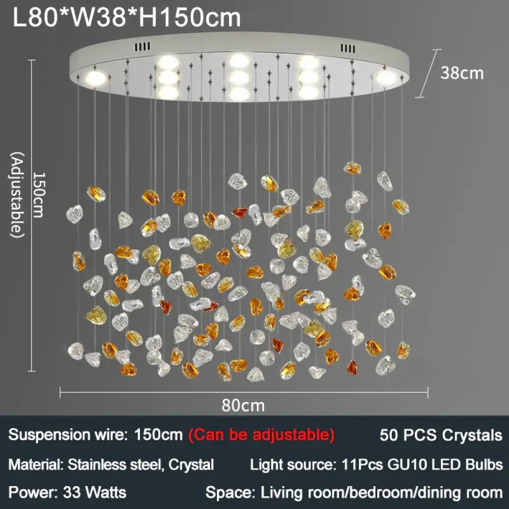 Modern Crystal Stone Chandelier - LED Home Decor Lighting Fixture with Creative Design, Colorful Oval Lustre for Dining Rooms - DecorGlobe