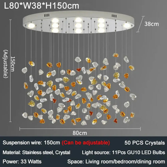 Modern Crystal Stone Chandelier - LED Home Decor Lighting Fixture with Creative Design, Colorful Oval Lustre for Dining Rooms - DecorGlobe