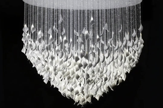 Modern Design Ceramic Leaf Chandelier Custom Art Ceiling Lamp Fiber Light White Gold Leaves Lightings for Table Top