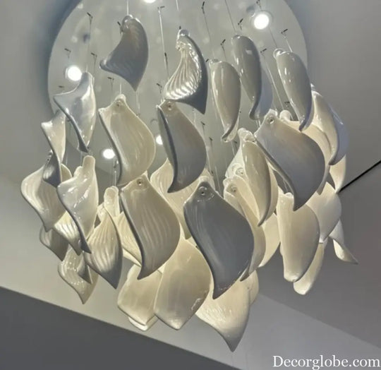 Modern Design Ceramic Leaf Chandelier Custom Art Ceiling Lamp Fiber Light White Gold Leaves Lightings for Table Top
