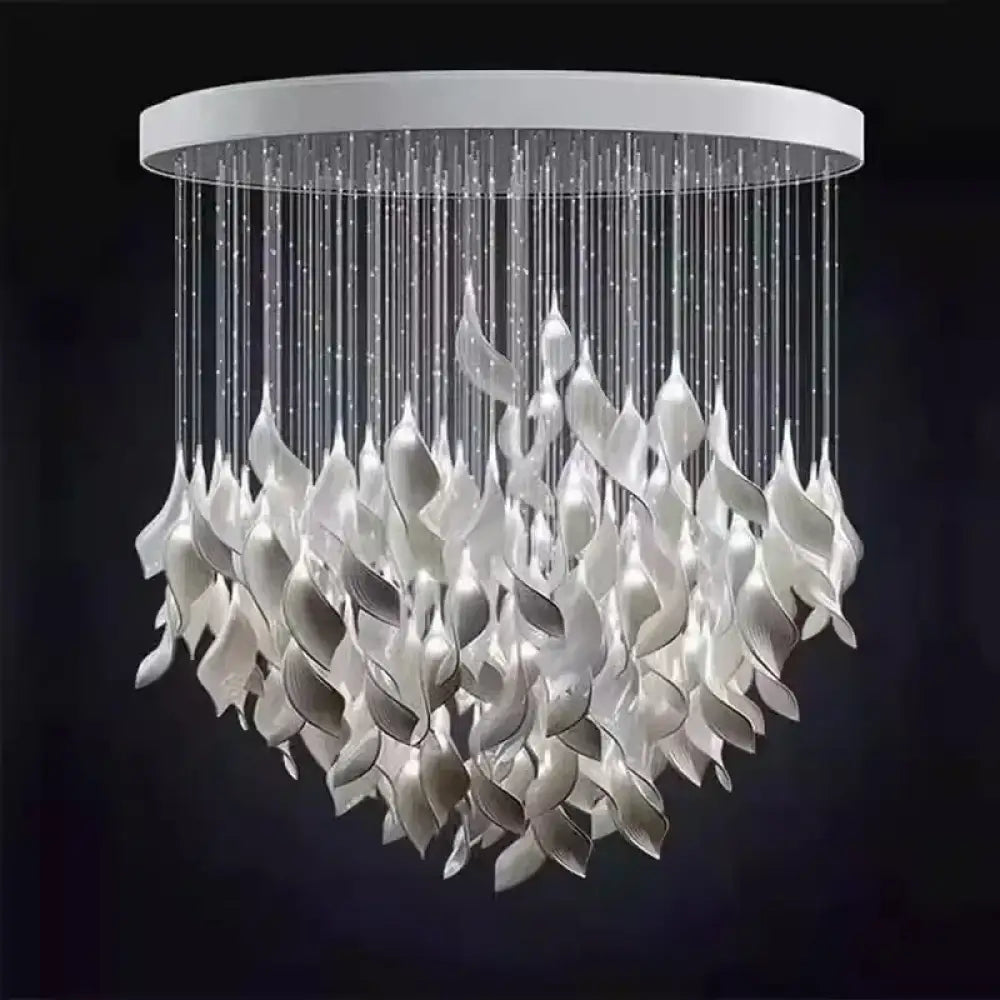 Modern Design Ceramic Leaf Chandelier Custom Art Ceiling Lamp Fiber Light White Gold Leaves Lightings for Table Top