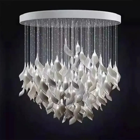 Modern Design Ceramic Leaf Chandelier Custom Art Ceiling Lamp Fiber Light White Gold Leaves Lightings for Table Top