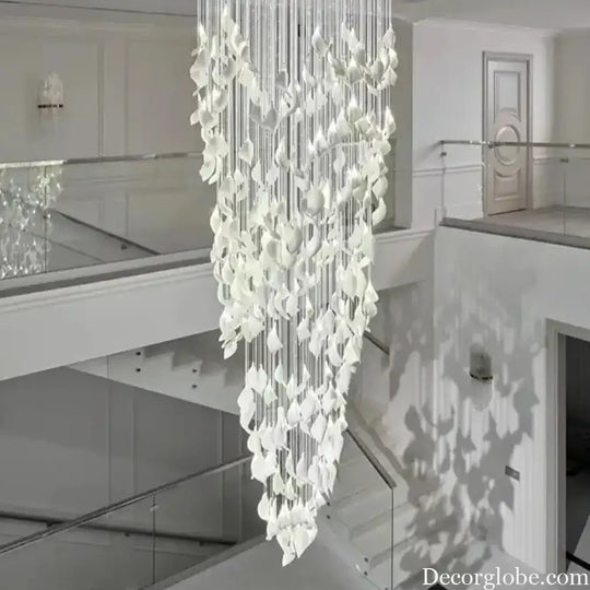 Modern Design Ceramic Leaf Chandelier Custom Art Ceiling Lamp Fiber Light White Gold Leaves Lightings for Table Top