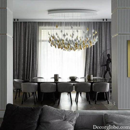 Modern Design Ceramic Leaf Chandelier Custom Art Ceiling Lamp Fiber Light White Gold Leaves Lightings for Table Top