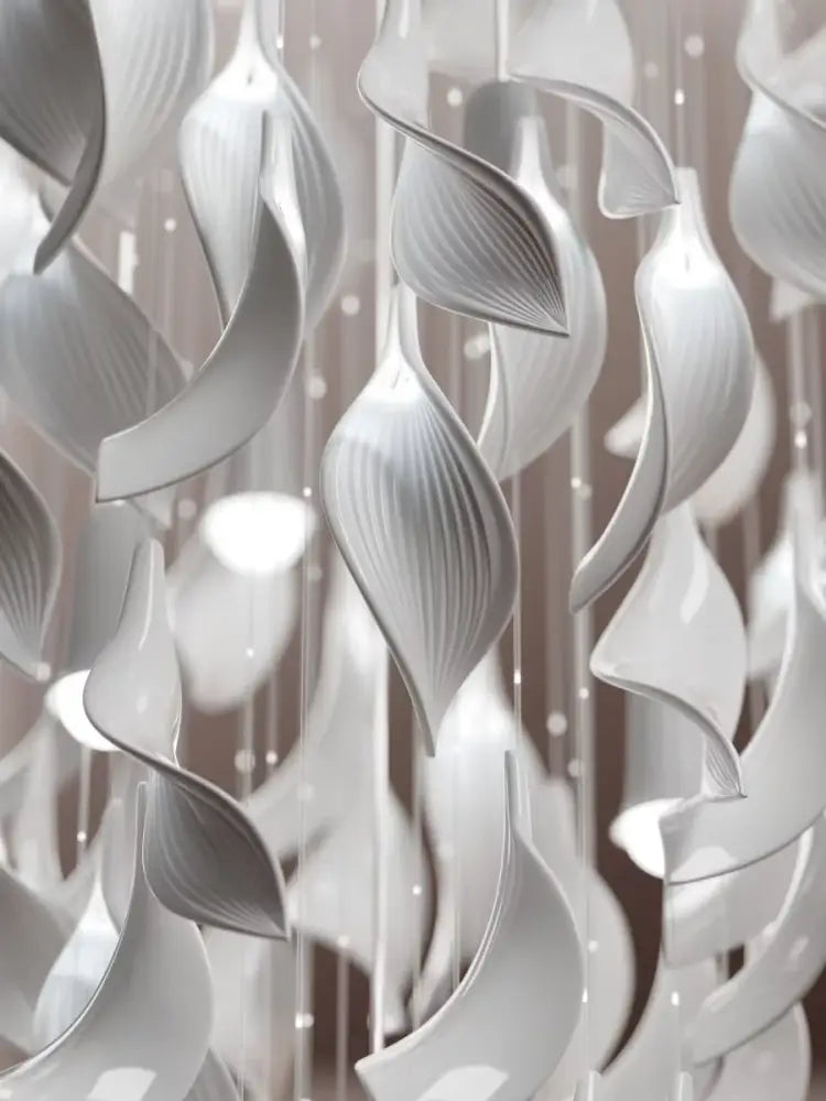 Modern Design Ceramic Leaf Chandelier Custom Art Ceiling Lamp Fiber Light White Gold Leaves Lightings for Table Top