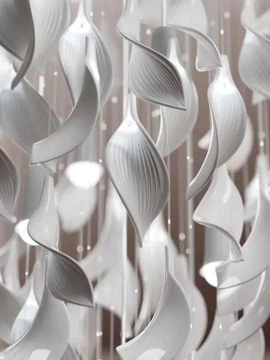 Modern Design Ceramic Leaf Chandelier Custom Art Ceiling Lamp Fiber Light White Gold Leaves Lightings for Table Top