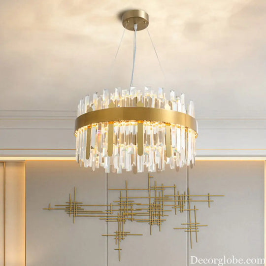 Modern Cut Crystal LED Gold Drum Chandelier for Dining Room Gold