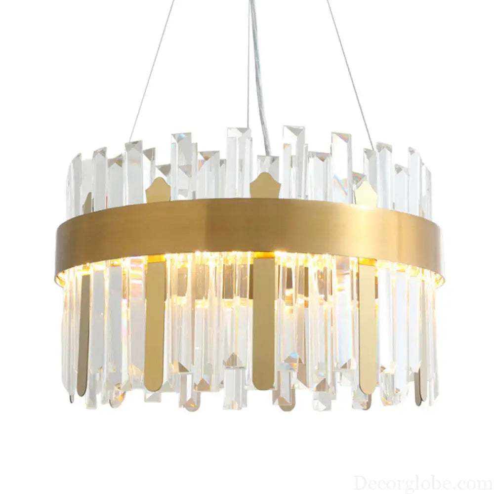 Modern Cut Crystal LED Gold Drum Chandelier for Dining Room Gold
