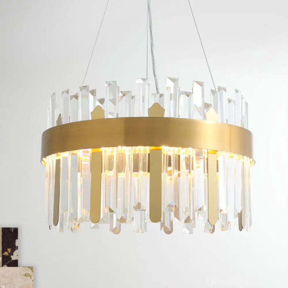 Modern Cut Crystal LED Gold Drum Chandelier for Dining Room Gold