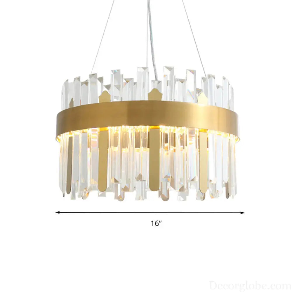 Modern Cut Crystal LED Gold Drum Chandelier for Dining Room Gold