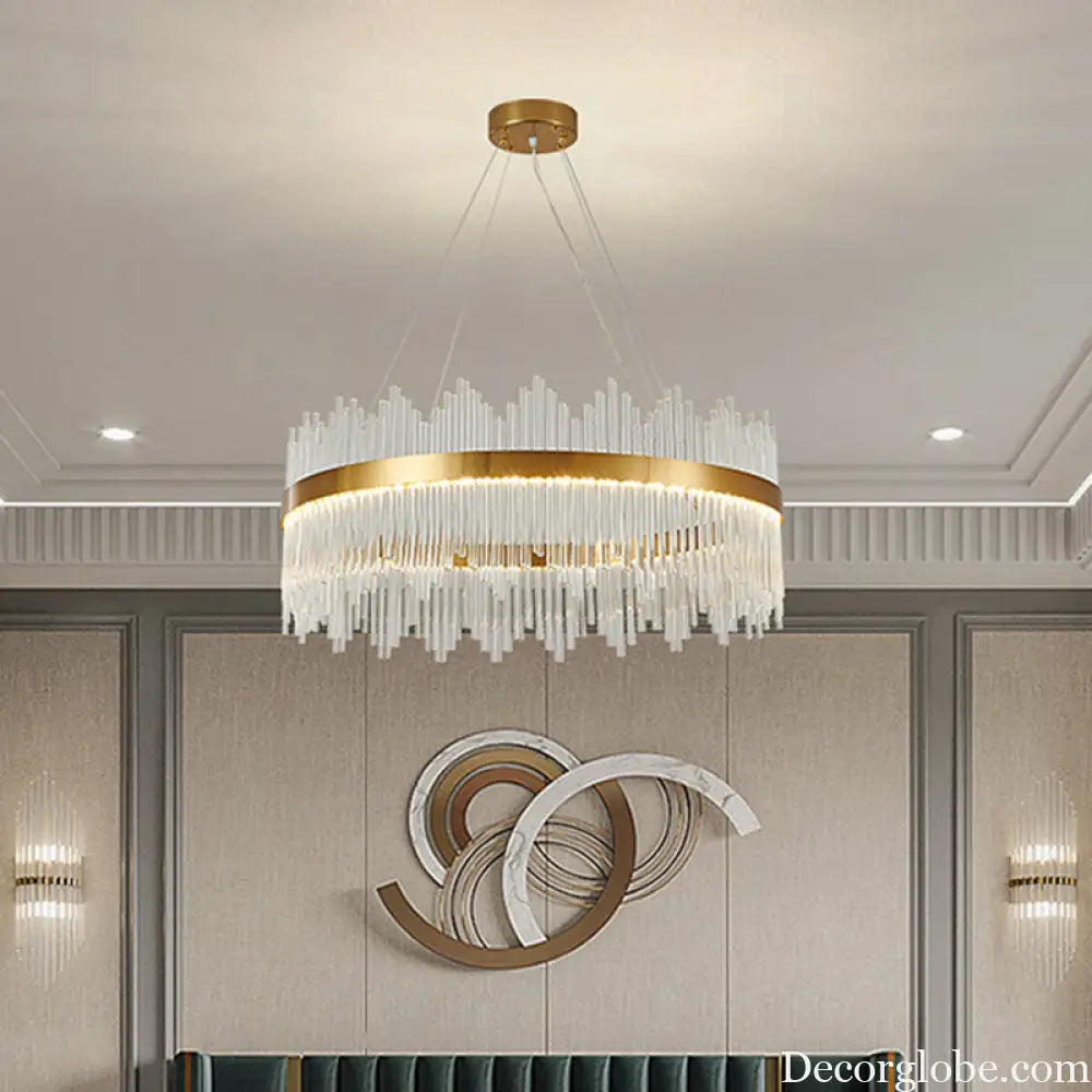 Adjustable Glass Crystal Drum Chandelier Pendant Light for Modern Living Rooms