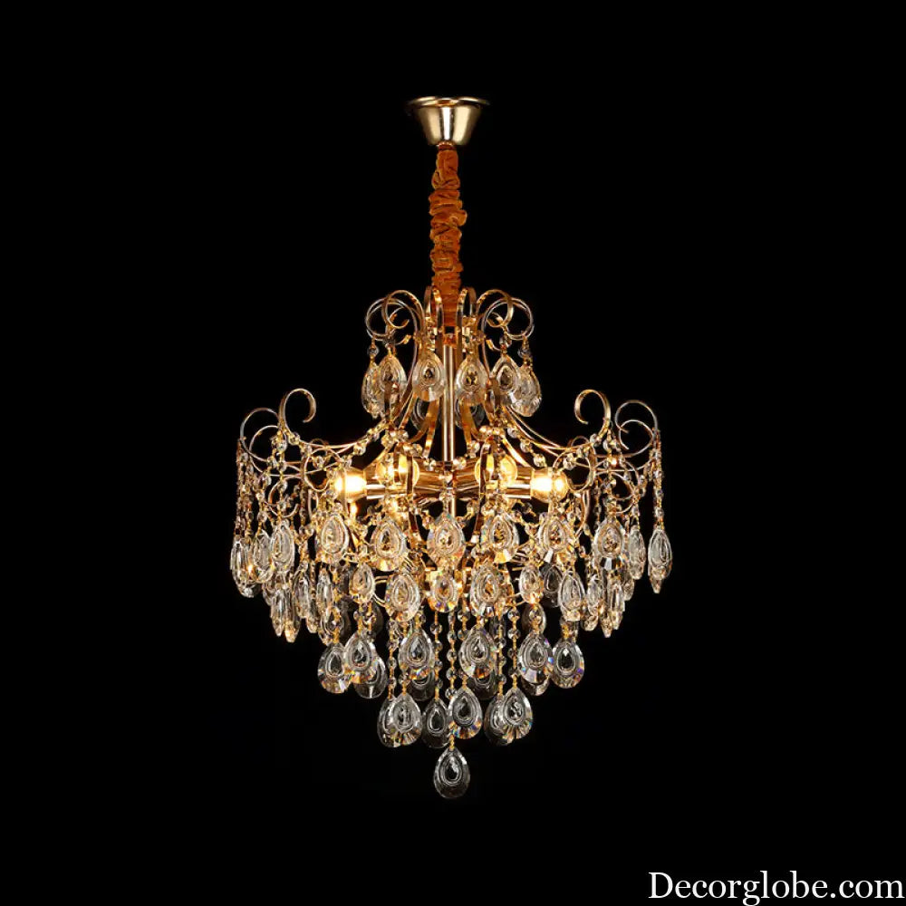Gold Industrial Geometric Chandelier with Crystal Teardrop Shade - 5/6/8 Bulb Pendant Light