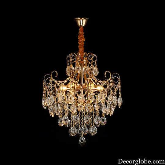 Gold Industrial Geometric Chandelier with Crystal Teardrop Shade - 5/6/8 Bulb Pendant Light