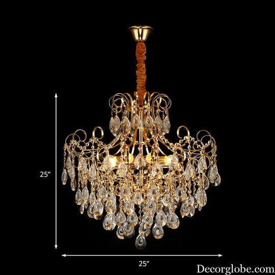Gold Industrial Geometric Chandelier with Crystal Teardrop Shade - 5/6/8 Bulb Pendant Light