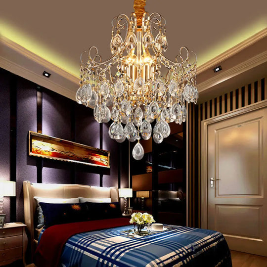 Gold Industrial Geometric Chandelier with Crystal Teardrop Shade - 5/6/8 Bulb Pendant Light 5 / Gold