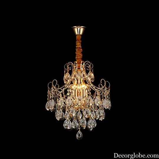 Gold Industrial Geometric Chandelier with Crystal Teardrop Shade - 5/6/8 Bulb Pendant Light