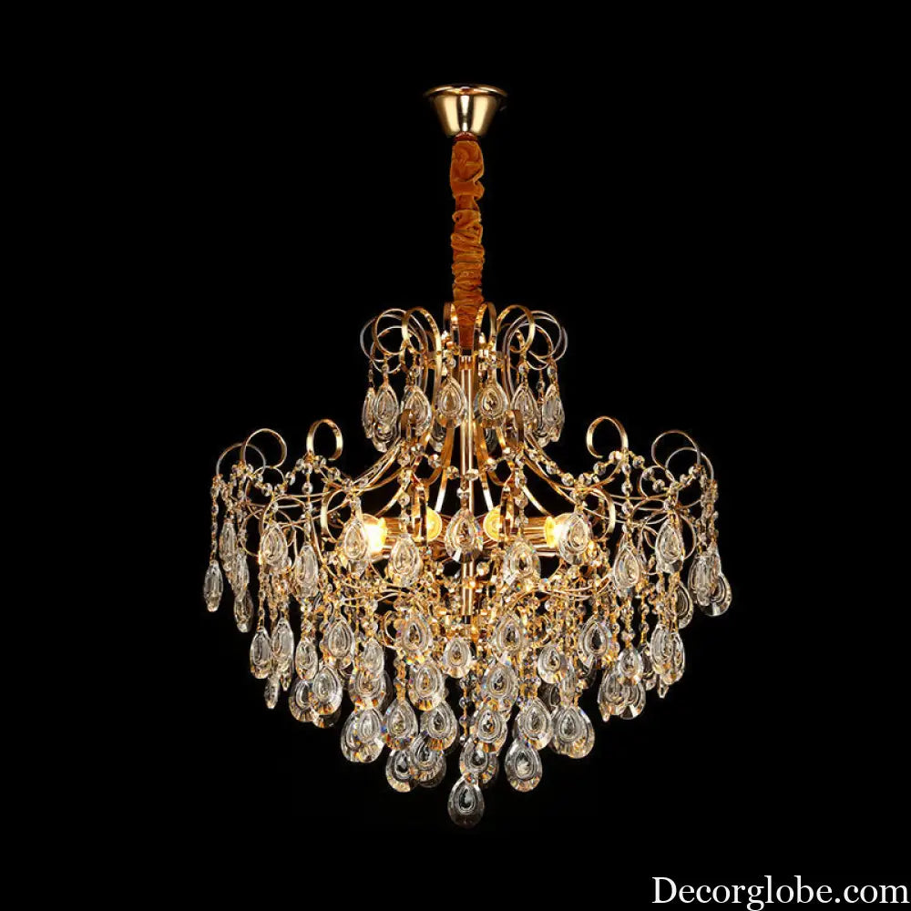 Gold Industrial Geometric Chandelier with Crystal Teardrop Shade - 5/6/8 Bulb Pendant Light